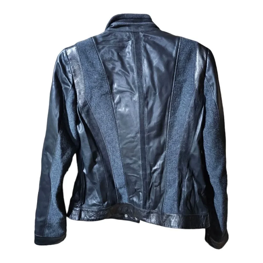 ELIE TAHARI Leather/Cotton Moto Jacket - Size Small‎